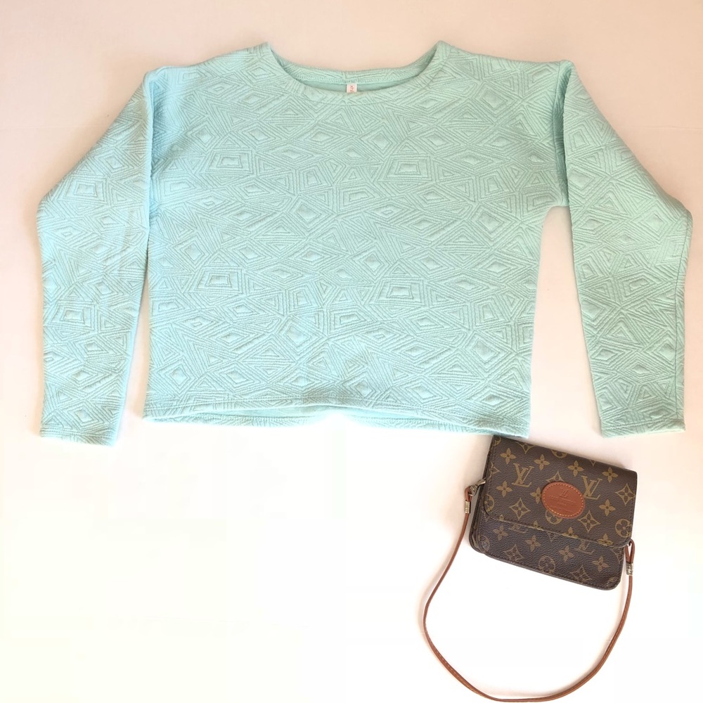 Xhilaration Blue Geometric Print Textured Sweater